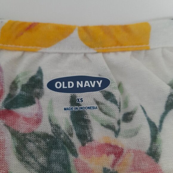Old Navy Size XS Flounce White Floral Sleeveless Linen Blend Ruffle Tank Top - Picture 4 of 5